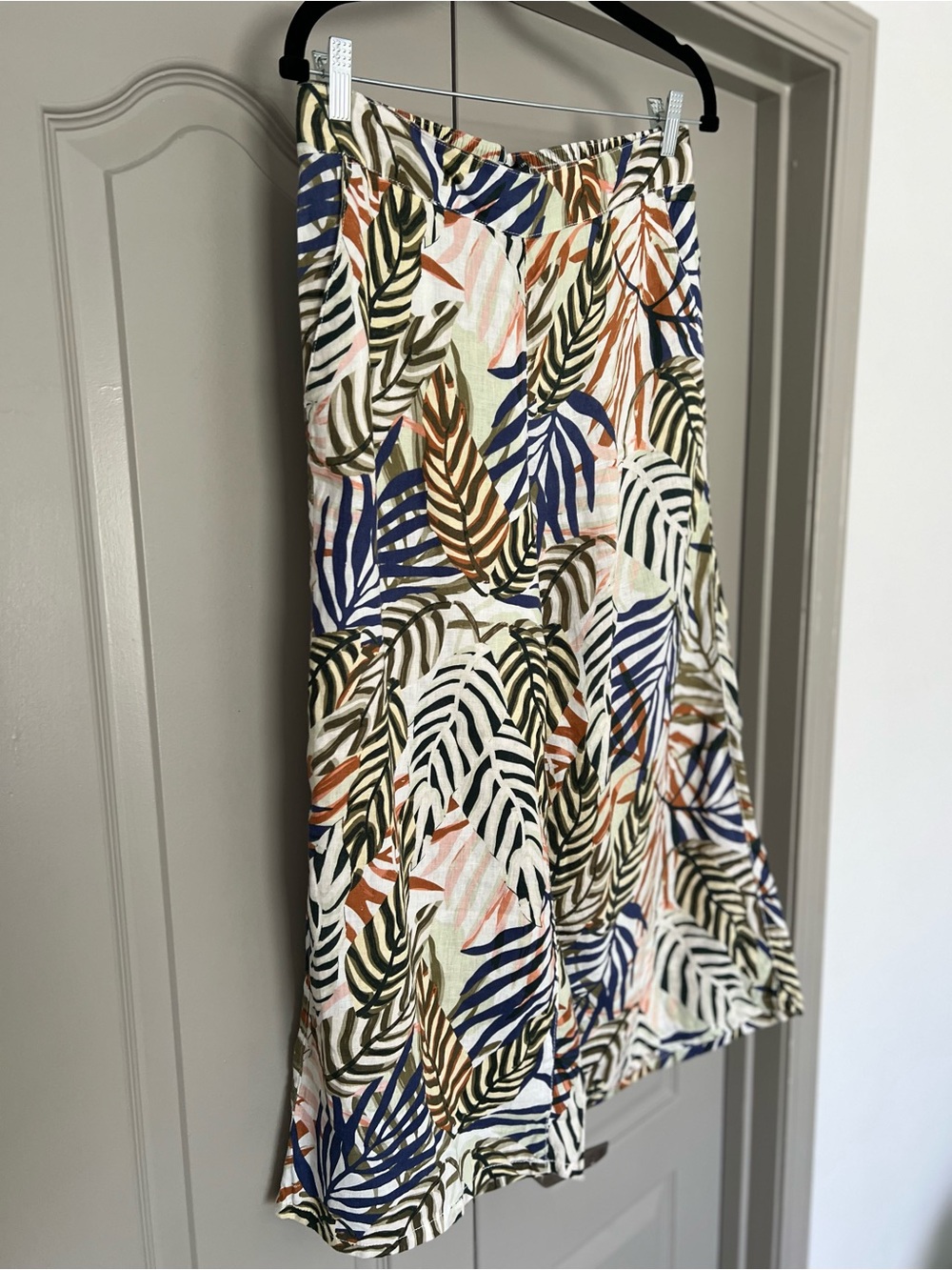 Tahari 100% Linen Tropical Leaf Wide Leg Crop Pants Medium Resort Coastal Boho - Picture 4 of 6